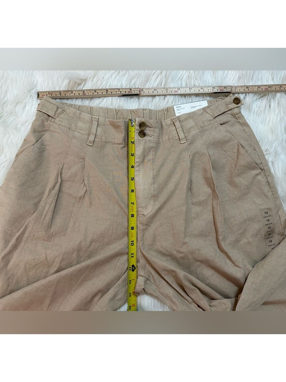 AMERICAN EAGLE HIGH RISE WIDE LEG STRETCH TROUSERS BEIGE WOMEN’S SIZE 12 - Picture 7 of 15